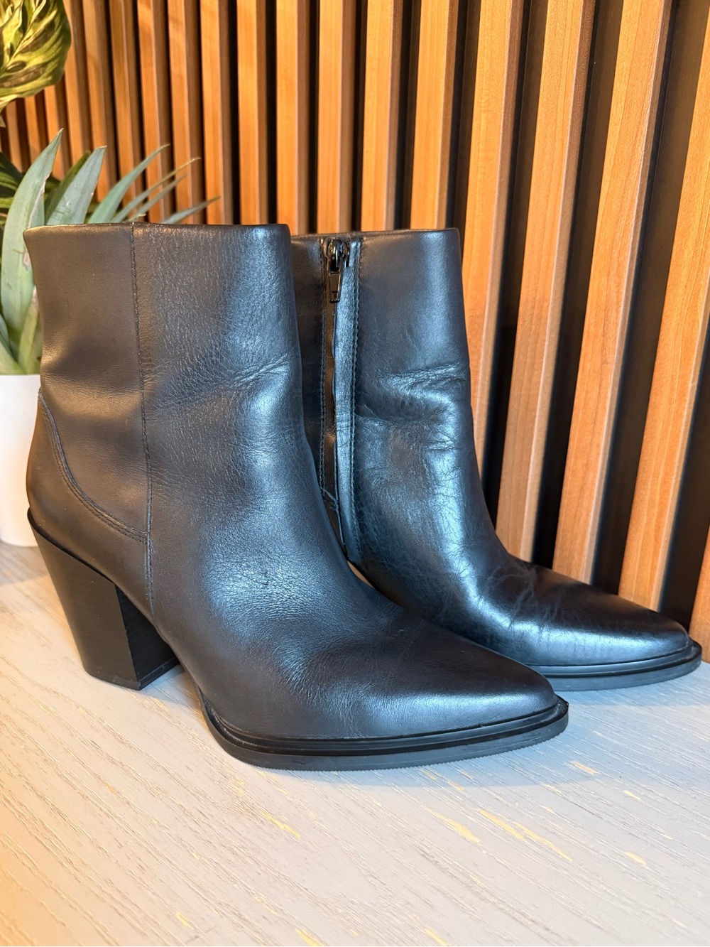 Zara Genuine Leather Black Pointed-Toe Ankle Boots Size 6